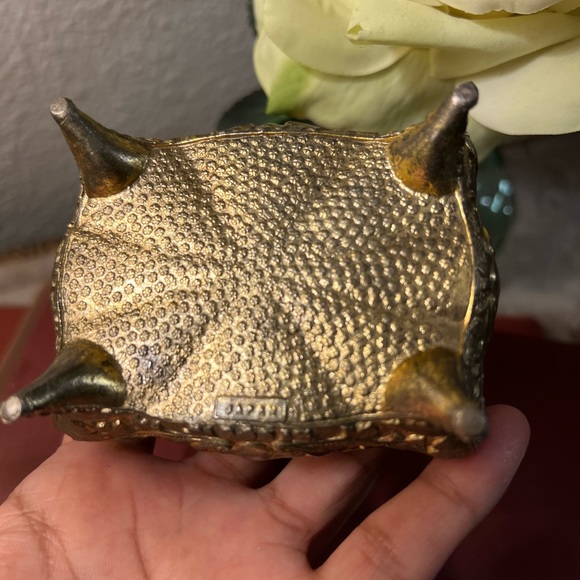 VTG Silver Stone Floral Trinket Box White Enamel Lid Red Velvet Lining Japan - Picture 5 of 14